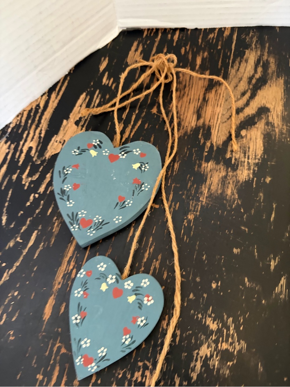 Hand-Painted Blue Heart Garland Wall Decor - Rustic Home Accent - Picture 3 of 4